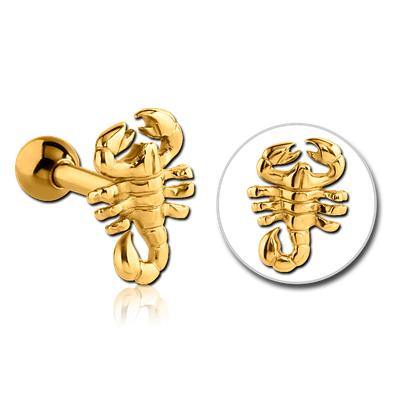 Scorpion Gold Cartilage Barbell Cartilage 16g - 1/4" long (6mm) Gold