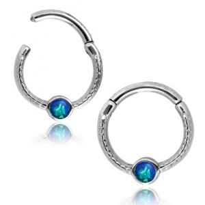 Side Opal Stainless Hinged Segment Ring Hinged Rings 16g - 5/16" diameter (8mm) Blue Opal