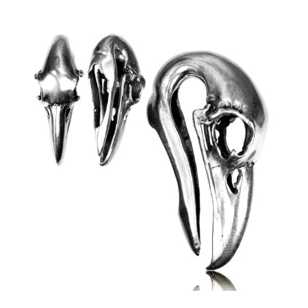 White Brass Crow Skull Hangers Ear Weights 2 gauge (6mm) White Brass