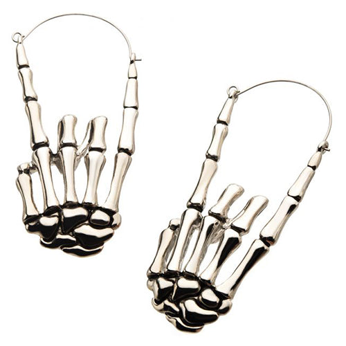 Skeleton Hand Tunnel Hoops Earrings 20 gauge Silver