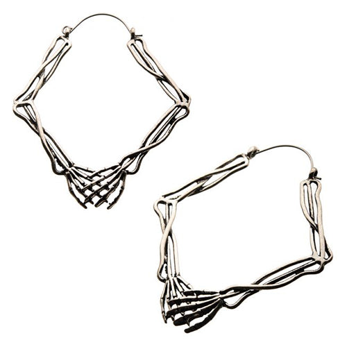 Skeleton Hands Tunnel Hoops Earrings 20 gauge Silver