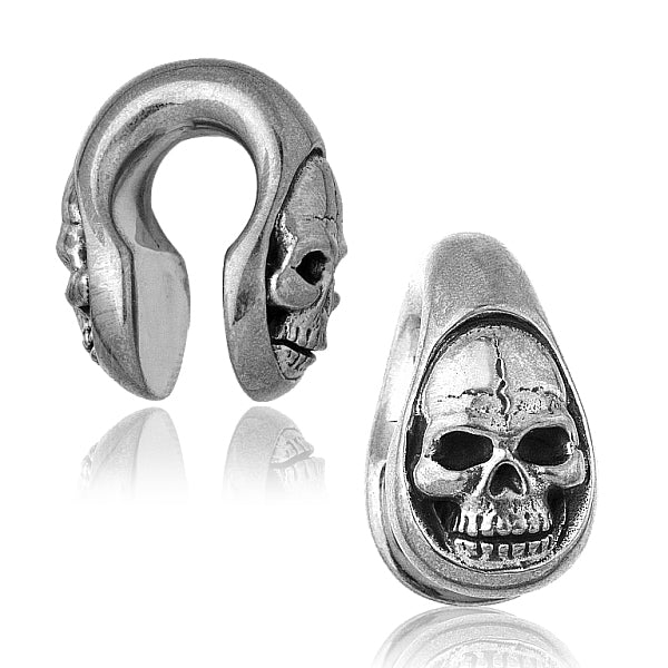 Skull Keyhole Weights Ear Weights 2 gauge (6mm) White Brass
