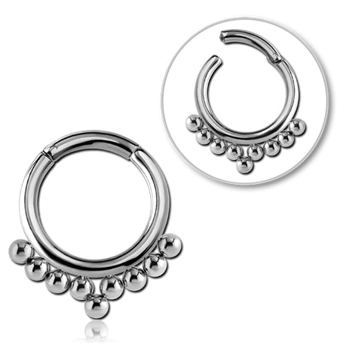 Stainless Bali Beaded Hinged Ring Hinged Rings 16g - 5/16" diameter (8mm) Stainless Steel