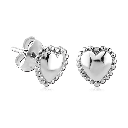 Beaded Heart Stainless Stud Earrings Earrings 20 gauge Stainless Steel