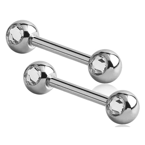CZ Stainless Nipple Barbells Nipple Barbells 14g - 3/8" long (10mm) - 5mm balls Clear