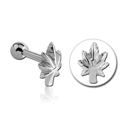 Cannabis Leaf Stainless Cartilage Barbell Cartilage 16g - 5/16" long (8mm) Stainless Steel