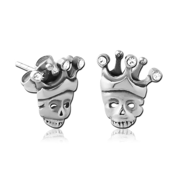Crowned Skull Stainless Stud Earrings Earrings 20 gauge Stainless Steel