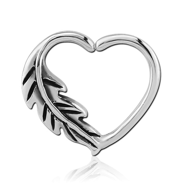 Feather Heart Stainless Continuous Ring Continuous Rings 16g - 3/8