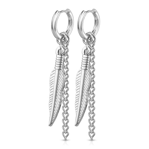 Feather & Chain Hoop Earrings Earrings 18g - 5/16" diameter (8mm) Stainless Steel