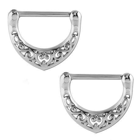 Filigree Heart Stainless Nipple Clickers Nipple Clickers 14g - 9/16