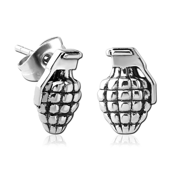 Hand Grenade Stainless Stud Earrings Earrings 20 gauge Stainless Steel