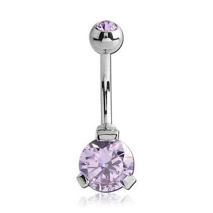 CZ Prong Stainless Belly Barbell Belly Ring 14g - 3/8