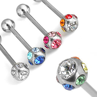 Multi-CZ Stainless Tongue Barbell Tongue 14g - 5/8