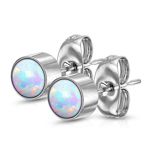 Opal Bezel-set Stainless Stud Earrings Earrings 3mm white opal Stainless Steel
