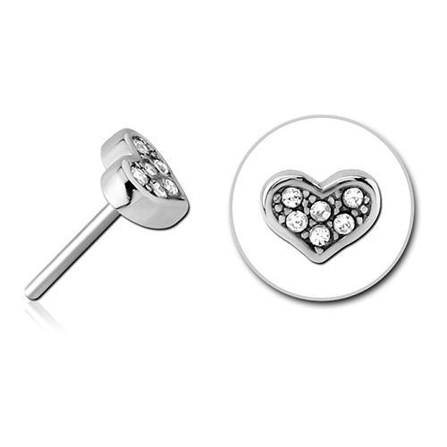 Paved CZ Heart Stainless Threadless End Replacement Parts  