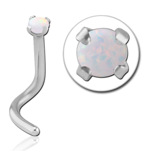 Prong Opal Stainless Nostril Screw Nose 18g - 1/4" wearable (6.5mm) White Opal