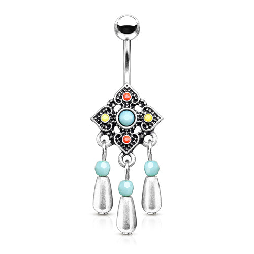 Stainless Square Flower Belly Dangle Belly Ring  