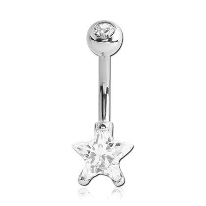 Star CZ Prong Belly Ring Belly Ring 14g - 3/8" long (10mm) High Polish (silver)