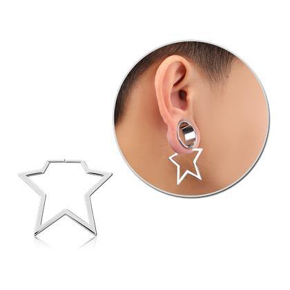 Stainless Star Tunnel Rings Plugs 30mm Stainless Steel