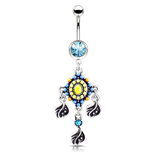 Stainless Tribal Bead Belly Dangle Belly Ring  