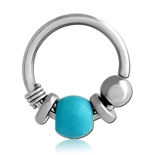 Turquoise Bead Stainless Continuous Ring Continuous Rings 18g - 5/16