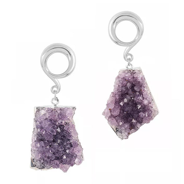 Amethyst Cluster Stainless Hangers Ear Weights  