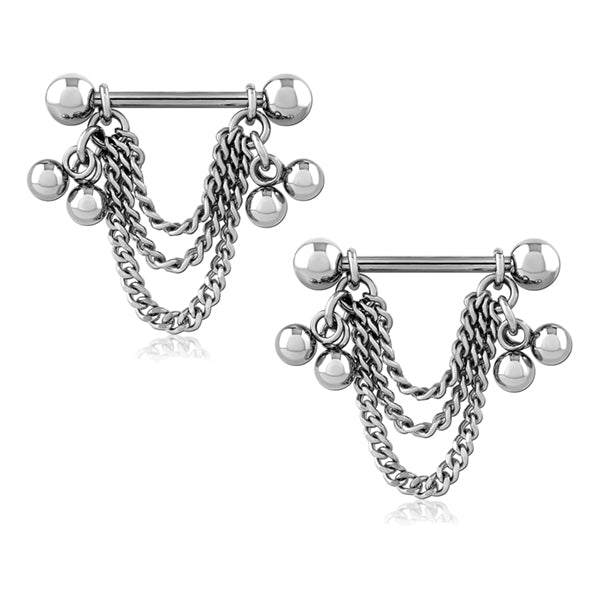 Beaded Triple Chain Stainless Nipple Stirrups Nipple Stirrups 14g - 5/8" diameter (16mm) Stainless Steel