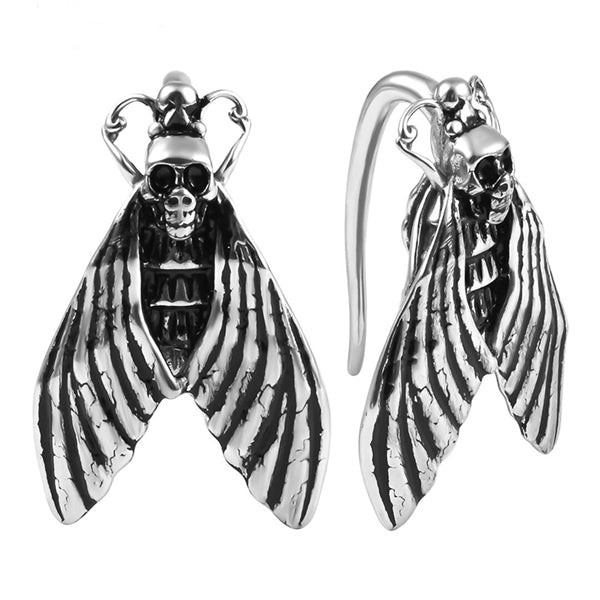 Death's Head Moth Stainless Hangers Plugs 6 gauge (4mm) Stainless Steel