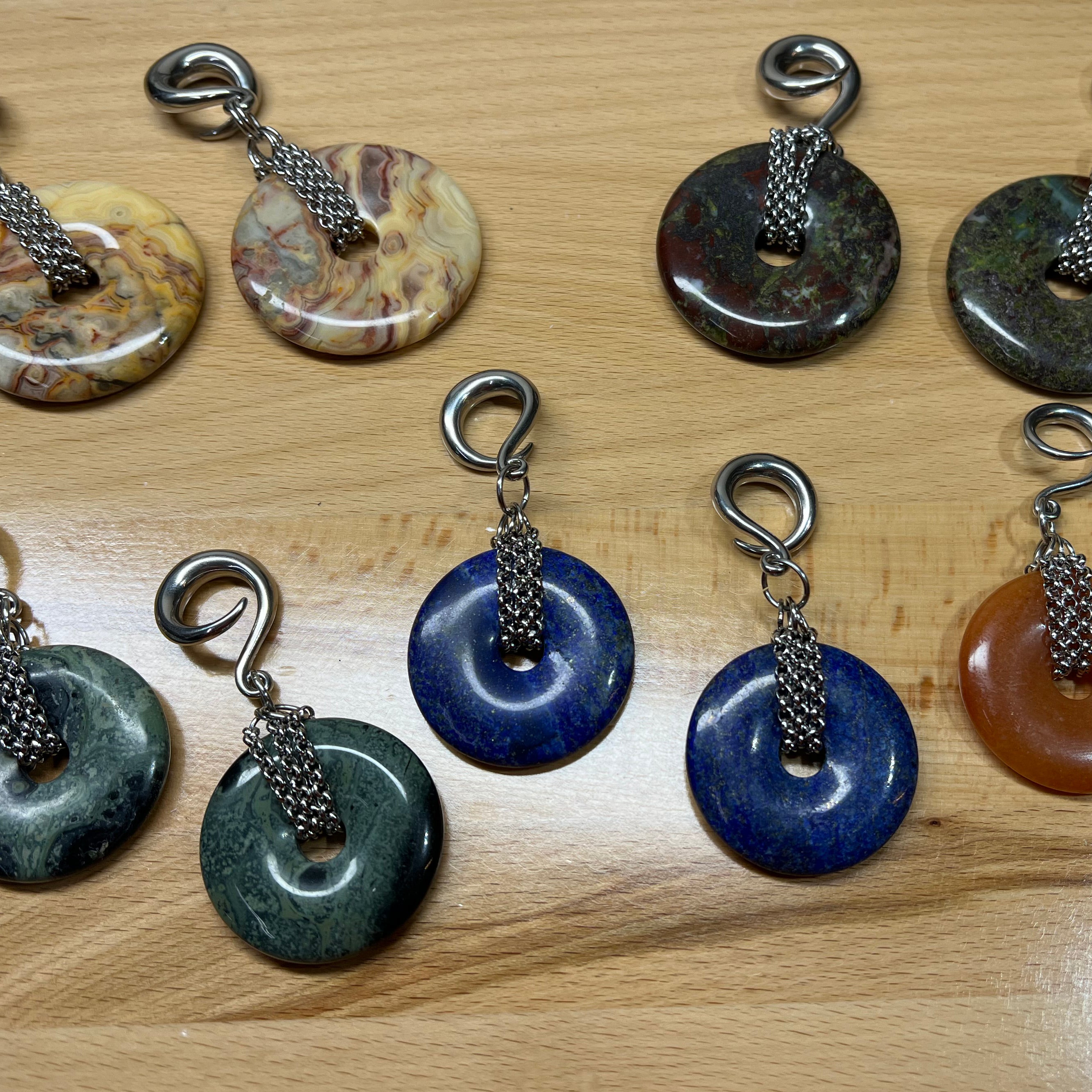Stone Donut Hangers Ear Weights 40mm Lapis Pair