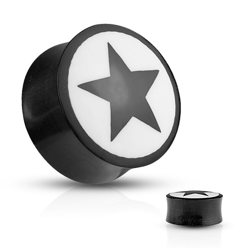 Star Inlay Horn Plugs Plugs 4 gauge (5mm) Black Horn
