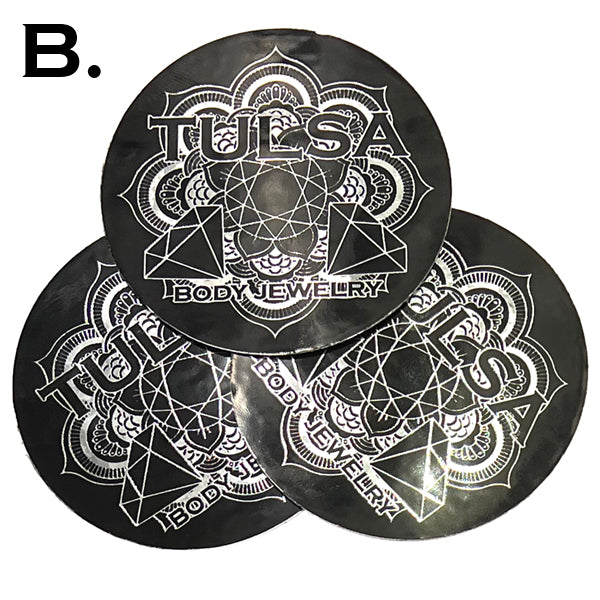 Tulsa Body Jewelry Stickers (3-PACK) Other Stuff B. Silver Chrome 3" diameter 