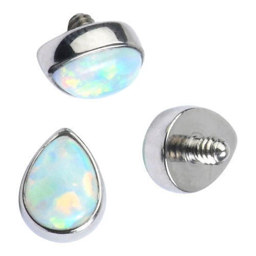 16g Teardrop Opal Titanium End Dermals 16g - 3.5x4.5mm White Opal