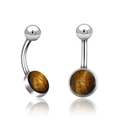Tigers Eye Stainless Belly Barbell Belly Ring 14g - 3/8