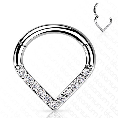 CZ Face V-Shape Titanium Hinged Ring Hinged Rings 16g - 5/16" diameter (8mm) Clear CZs