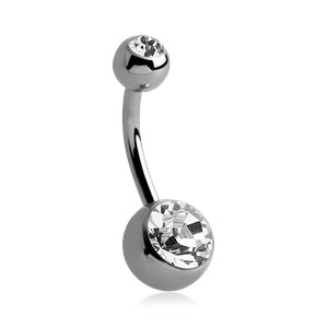 Double CZ Titanium Belly Barbell Belly Ring 14g - 3/8