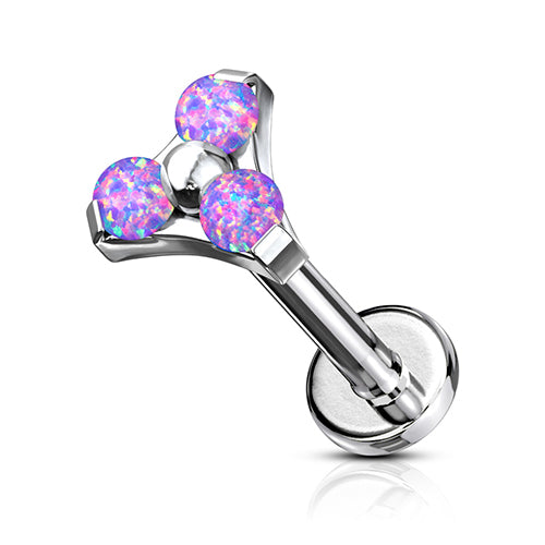 16g Opal Trinity Stainless Labret Labrets 16g - 5/16" long (8mm) Lavender Opals