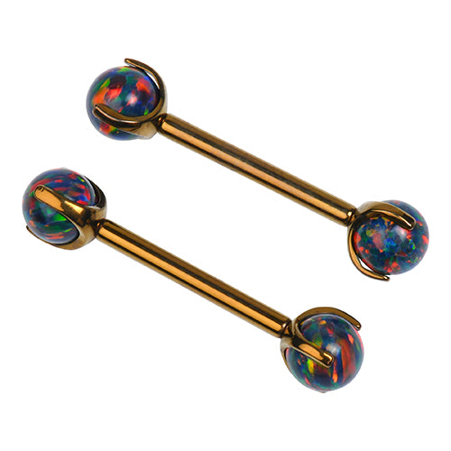Opal 3-Prong Titanium Nipple Barbells | Tulsa Body Jewelry Opal 3-Prong Titanium Nipple Barbells | Tulsa Body Jewelry