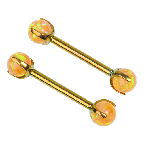 Opal 3-Prong Titanium Nipple Barbells Nipple Barbells 14g - 15/32" long (12mm) - 5mm balls Solid Titanium