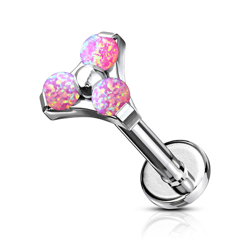 16g Opal Trinity Stainless Labret Labrets 16g - 5/16" long (8mm) Pink Opals