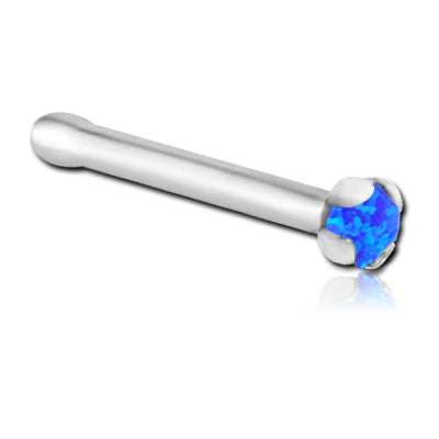 Prong Opal Titanium Nose Bone Nose 20g - 1/4" wearable (6.5mm) 1.5mm Blue Opal