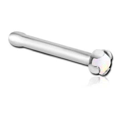 Prong Opal Titanium Nose Bone Nose 18g - 1/4" wearable (6.5mm) 1.5mm White Opal