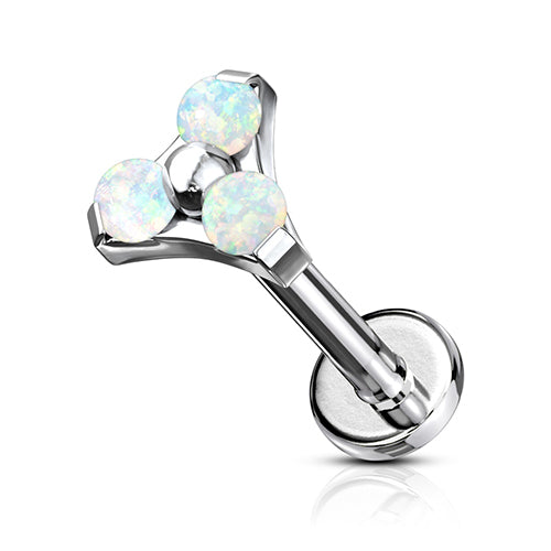 16g Opal Trinity Stainless Labret Labrets 16g - 5/16" long (8mm) White Opals