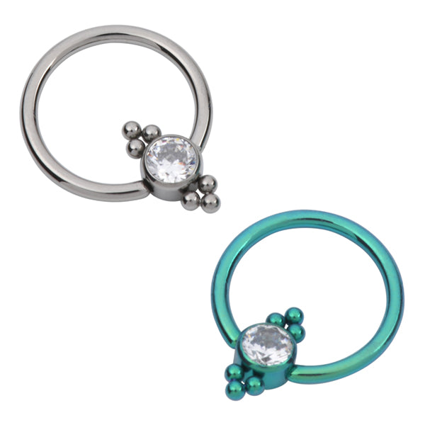 Titanium Captive CZ Tri-Bead Ring Captive Bead Rings 16g - 3/8" diameter (10mm) Clear CZ