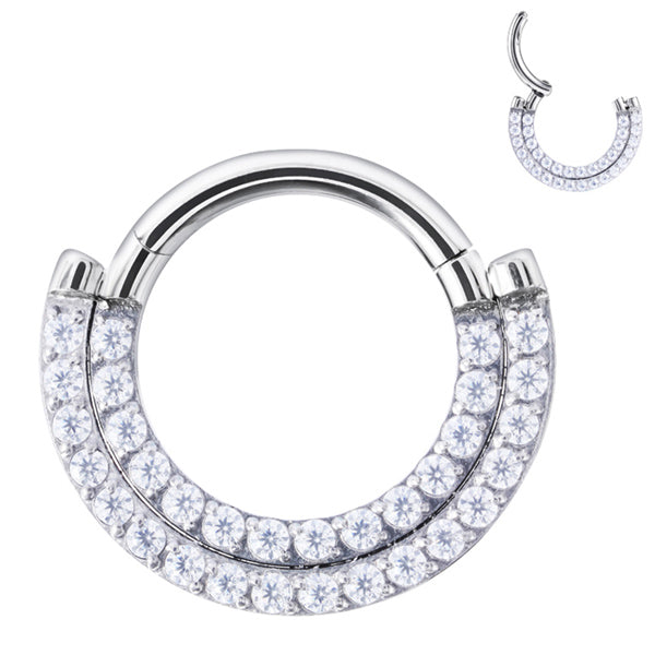 Double Stack CZ Face Titanium Hinged Ring Hinged Rings 16g - 5/16" diameter (8mm) Clear CZs
