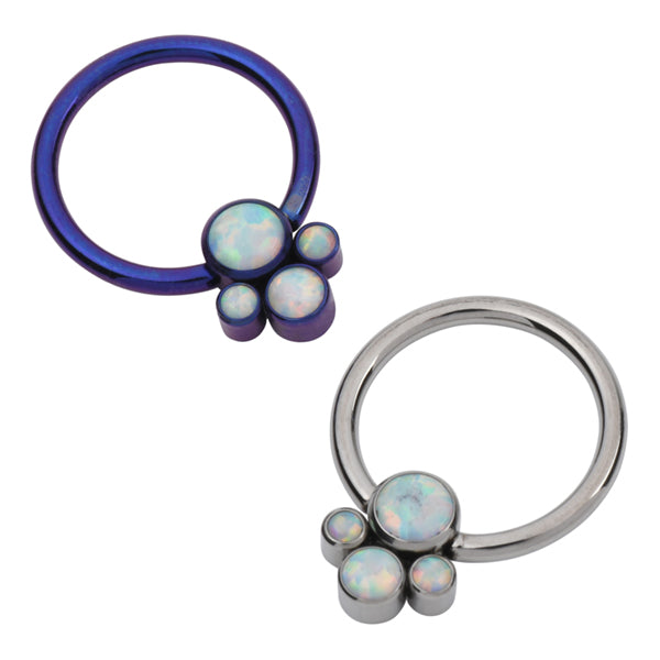 Titanium Captive Opal Cluster Bead Ring Captive Bead Rings 16g - 3/8" diameter (10mm) White Opals