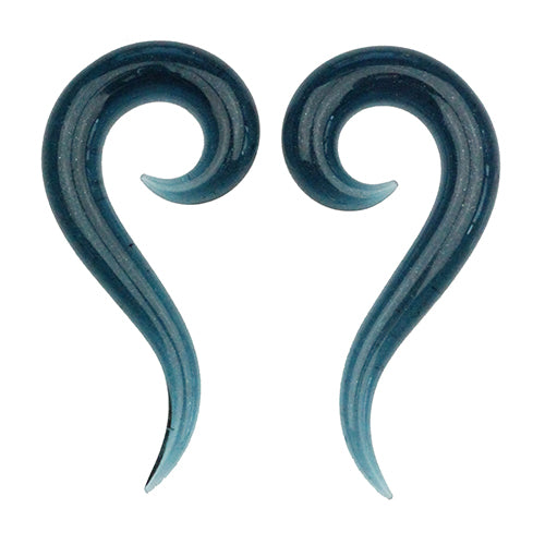 Tail Spiral Shapes by Glasswear Studios Plugs 8 gauge (3mm) Transparent Sparkle Blue