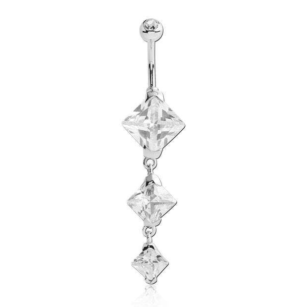 Triple CZ Square Belly Dangle Belly Ring  