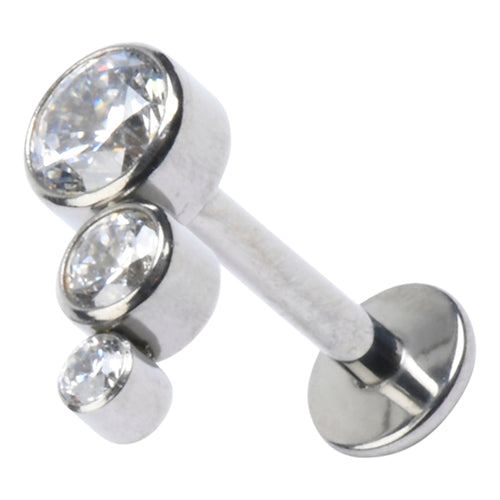 16g Triple CZ Titanium Labret Labrets 16g - 1/4" long (6mm) Left