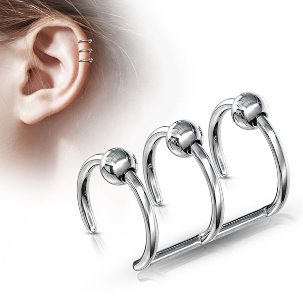 Triple Bead Ring Ear Cuff Ear Cuffs Stainless Steel 
