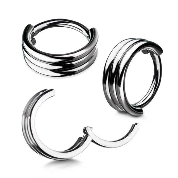 Triple Side-Stacked Titanium Hinged Ring Hinged Rings 16g - 5/16" diameter (8mm) High Polish (silver)